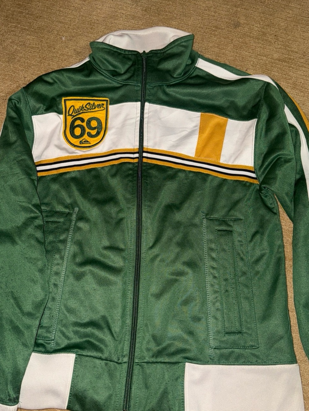 Quiksilver Green, White & Yellow Men’s Track Bomber Jacket